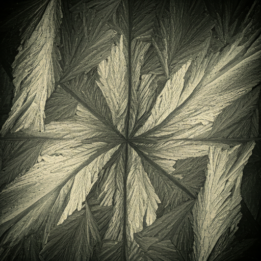 Microscopic view of crystallized data patterns in a monochrome technical medical style