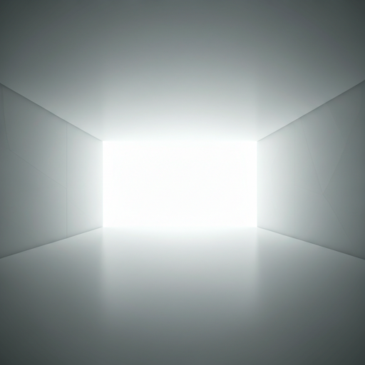 Minimalist architectural photograph of a clinical space with sharp shadows and stark white surfaces